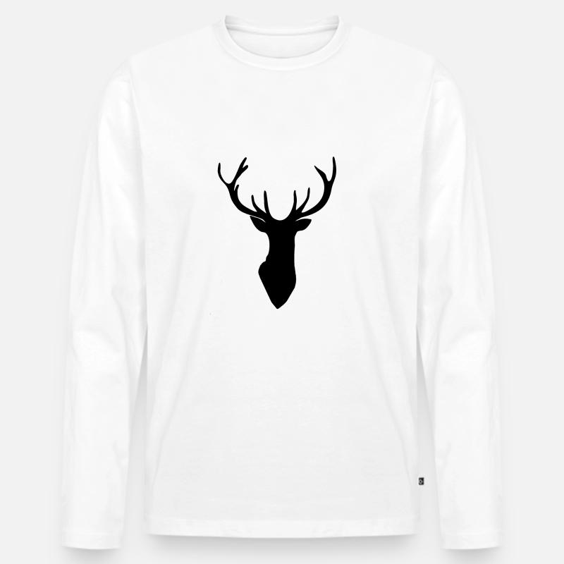 Hirschkopf Hirsch Geweih Silhouette schwarz - Männer Premium Bio Langarmshirt - Weiß