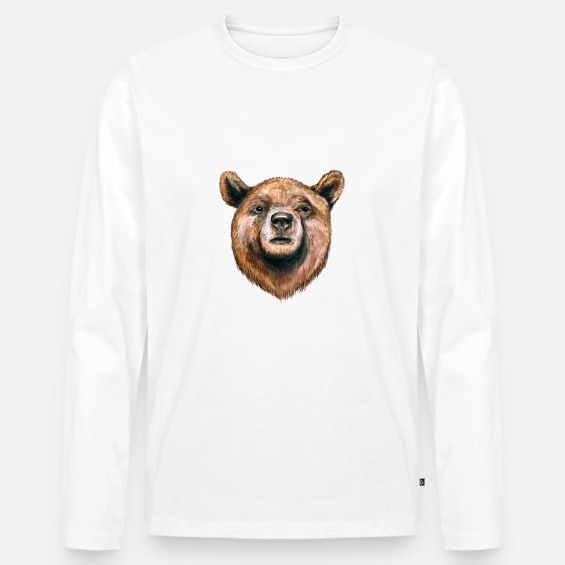 Bär - Männer Premium Bio Langarmshirt - Weiß