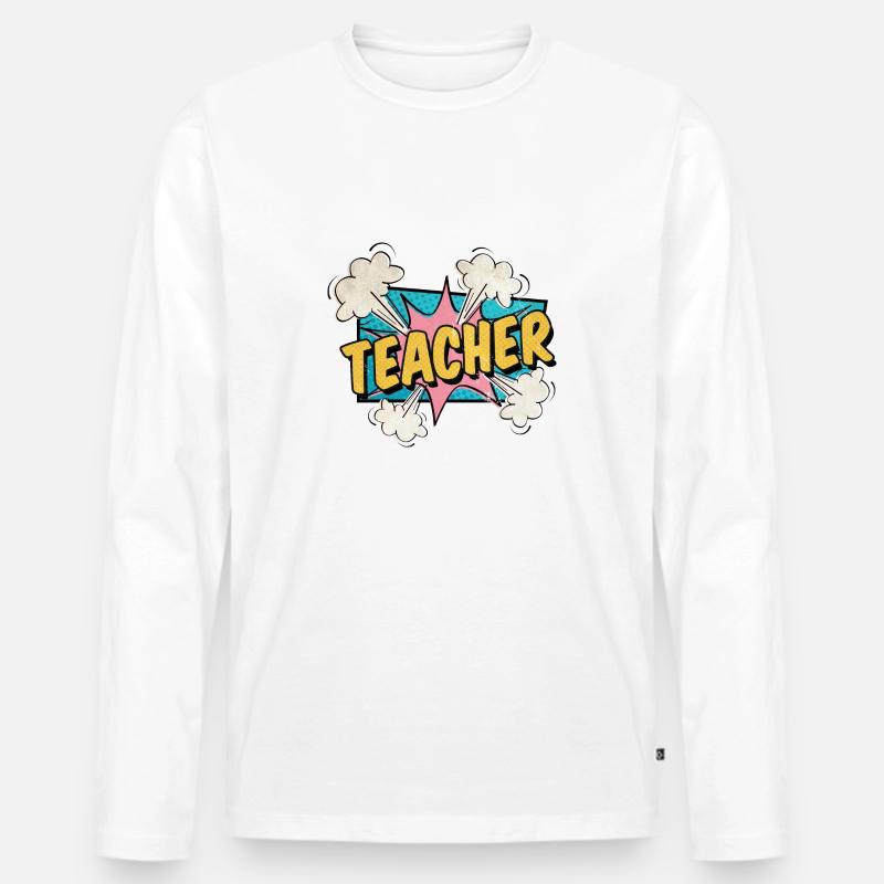 Lehrer Comic Superhelden Schrift - Männer Premium Bio Langarmshirt - Weiß