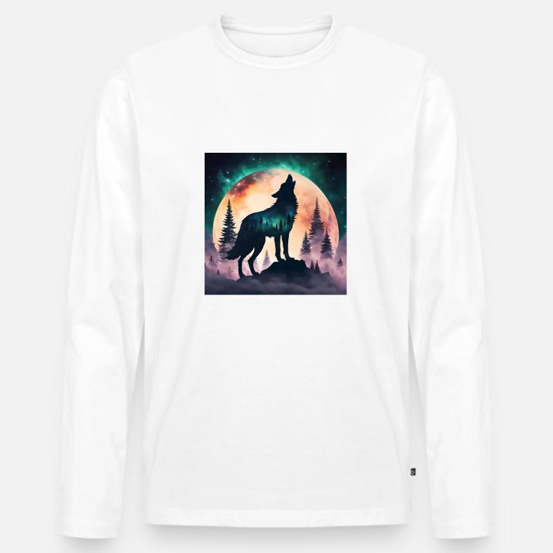 Der Wolf des Vollmondes - Männer Premium Bio Langarmshirt - Weiß