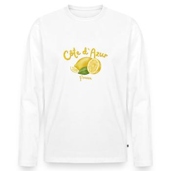 Côte d’Azur - Saint Tropez - Vacances - France - T-shirt manches longues Premium bio Homme - blanc - Devant - Nico (187cm)