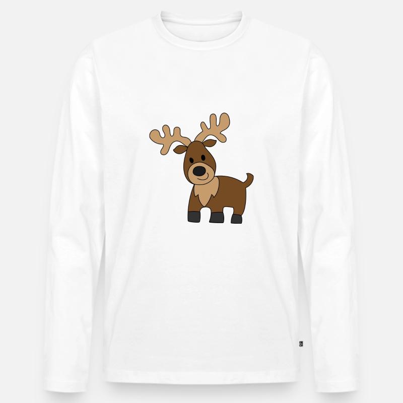 Hirsch - Männer Premium Bio Langarmshirt - Weiß