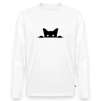 chat - T-shirt manches longues Premium bio Homme - blanc - Devant - Nico (187cm)