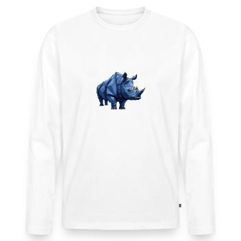 Rhino-Vektorsymbol: Polygonale Buntglaskunst - Männer Premium Bio Langarmshirt - Weiß - Vorne - Nico (187cm)