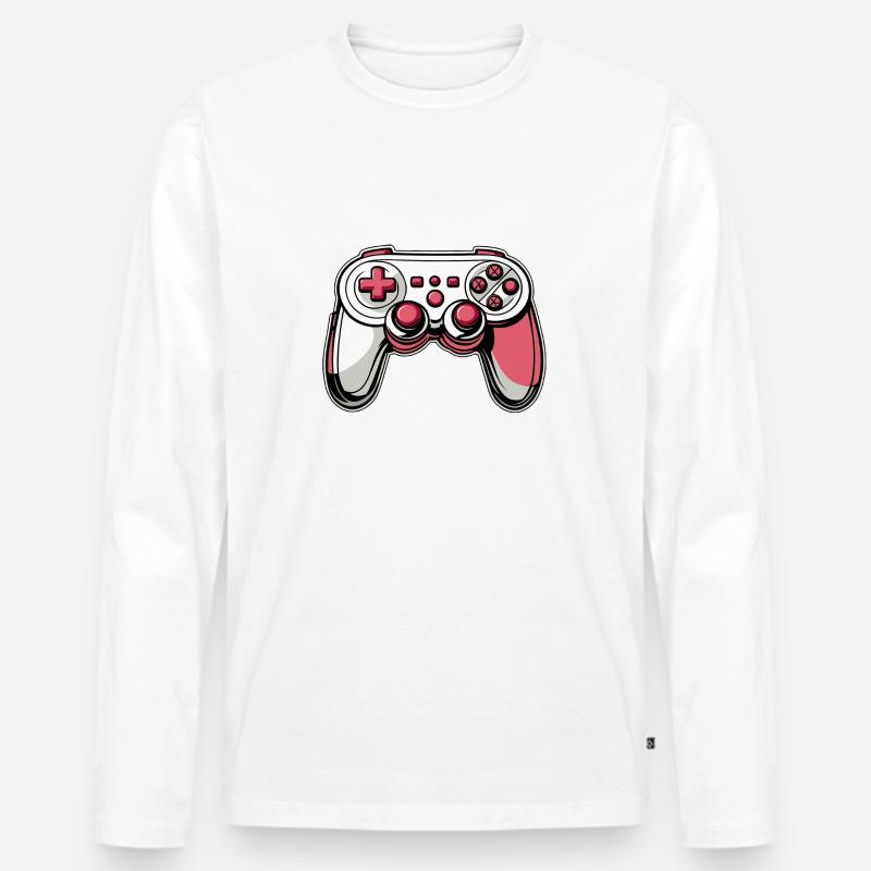 Controller Rosa Rot Illustration - Männer Premium Bio Langarmshirt - Weiß