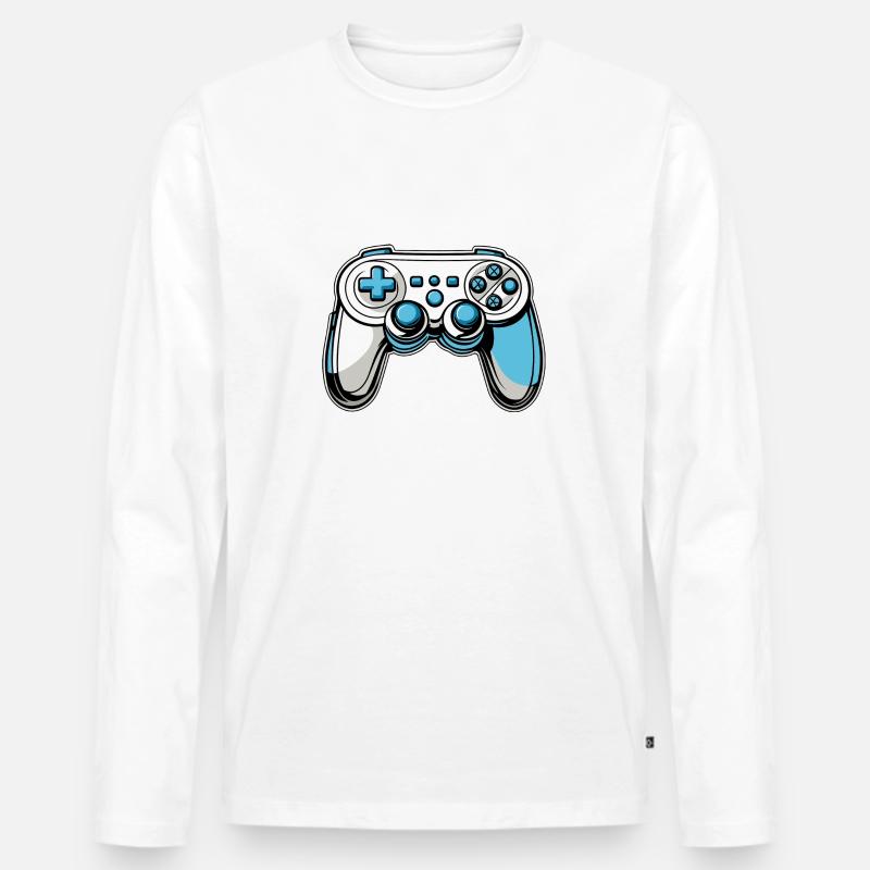Controller Blau Illustration - Männer Premium Bio Langarmshirt - Weiß