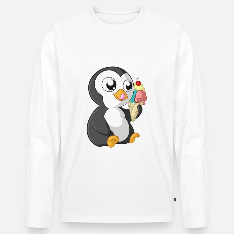 Sommer Comic Pinguin - Männer Premium Bio Langarmshirt - Weiß
