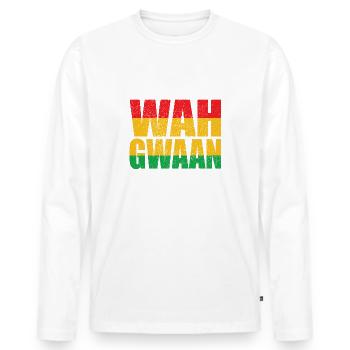 Wah Gwaan Slang Design Jamaica Jamaican Parade - T-shirt manches longues Premium bio Homme - blanc - Devant - Nico (187cm)
