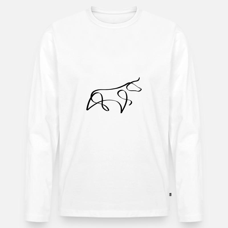 One Line Stier schwarz - Männer Premium Bio Langarmshirt - Weiß