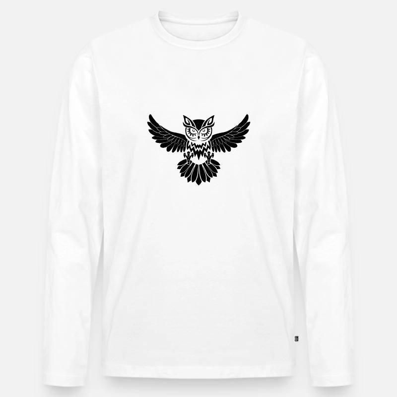 Eule - Männer Premium Bio Langarmshirt - Weiß
