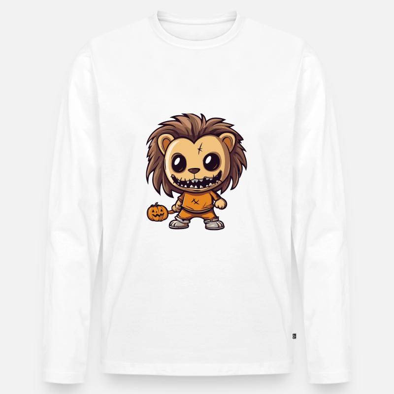 Löwe Halloween Comic Lustig - Männer Premium Bio Langarmshirt - Weiß