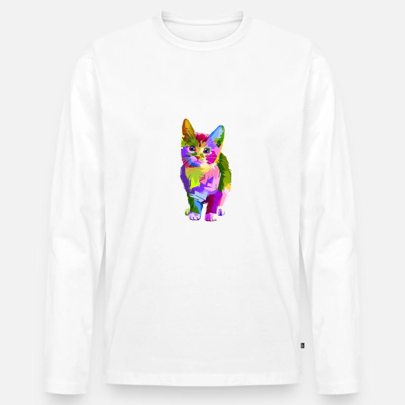 Bunte Katze - Männer Premium Bio Langarmshirt - Weiß
