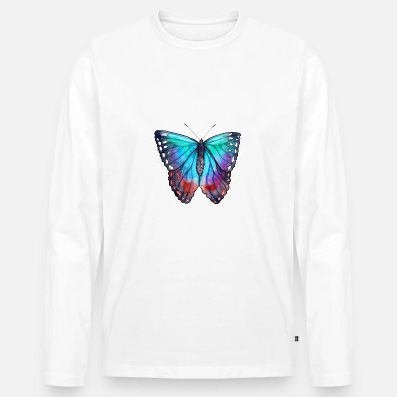 Blauer Schmetterling - Männer Premium Bio Langarmshirt - Weiß