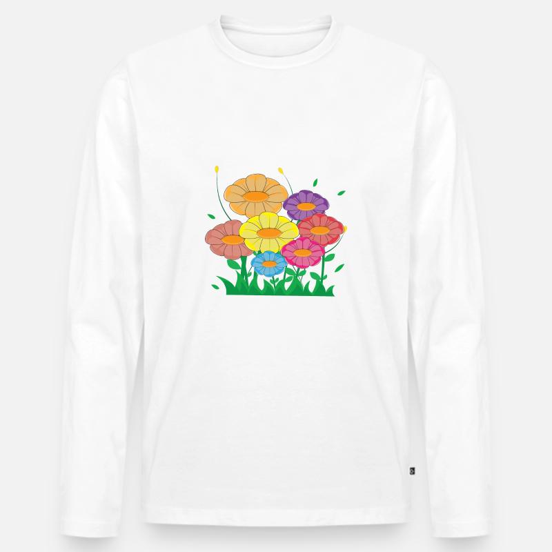 Blumenwiese - Männer Premium Bio Langarmshirt - Weiß