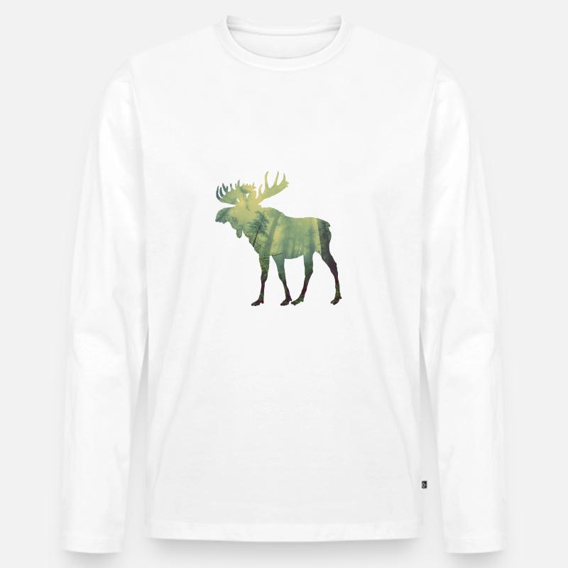 Elch im Wald - Männer Premium Bio Langarmshirt - Weiß