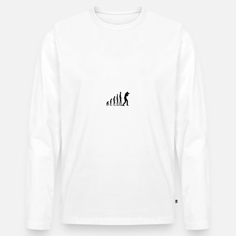 Evolution Affe Mensch Fotograf - Männer Premium Bio Langarmshirt - Weiß