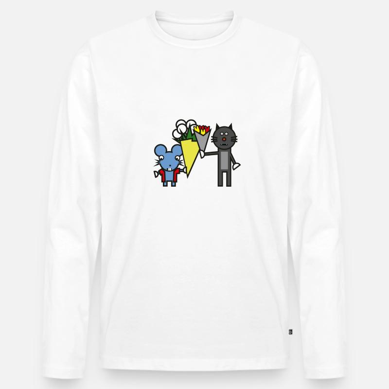 Katze Maus Tierliebe Geschenk - Männer Premium Bio Langarmshirt - Weiß