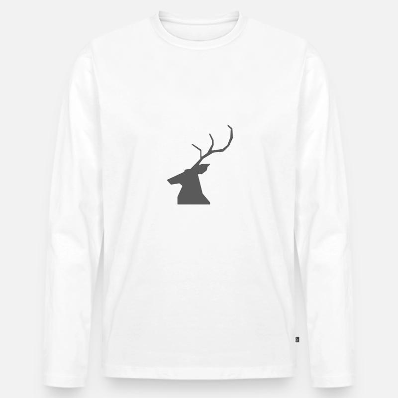 Hirsch - Männer Premium Bio Langarmshirt - Weiß