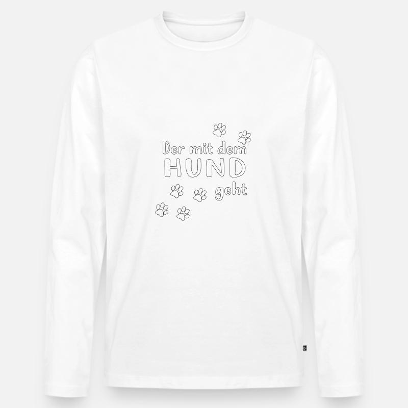 Der mit dem Hund geht | Hundebesitzer - Männer Premium Bio Langarmshirt - Weiß