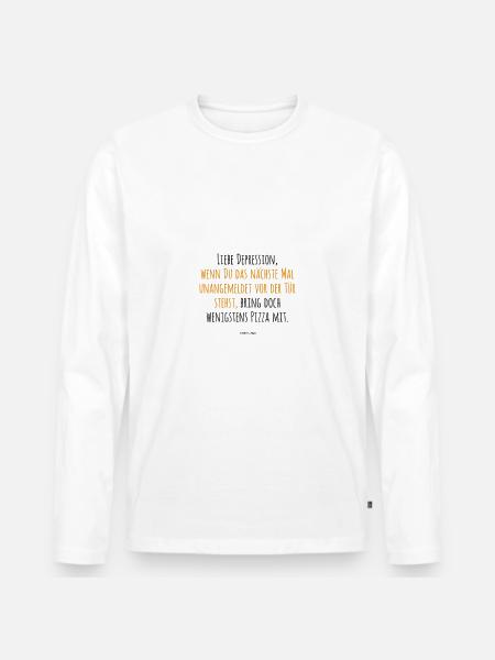 Depression Pizza schwarz-gelb - Männer Premium Bio Langarmshirt - Weiß