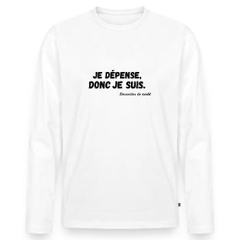 Je dépense, donc je suis. Descartes de crédit - T-shirt manches longues Premium bio Homme - blanc - Devant - Nico (187cm)