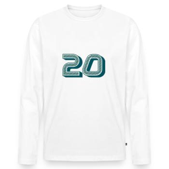 20. 20 JAHRE. 20-JÄHRIGES JUBILÄUM. 20-JÄHRIGES JUBILÄUM. - Männer Premium Bio Langarmshirt - Weiß - Vorne - Nico (187cm)