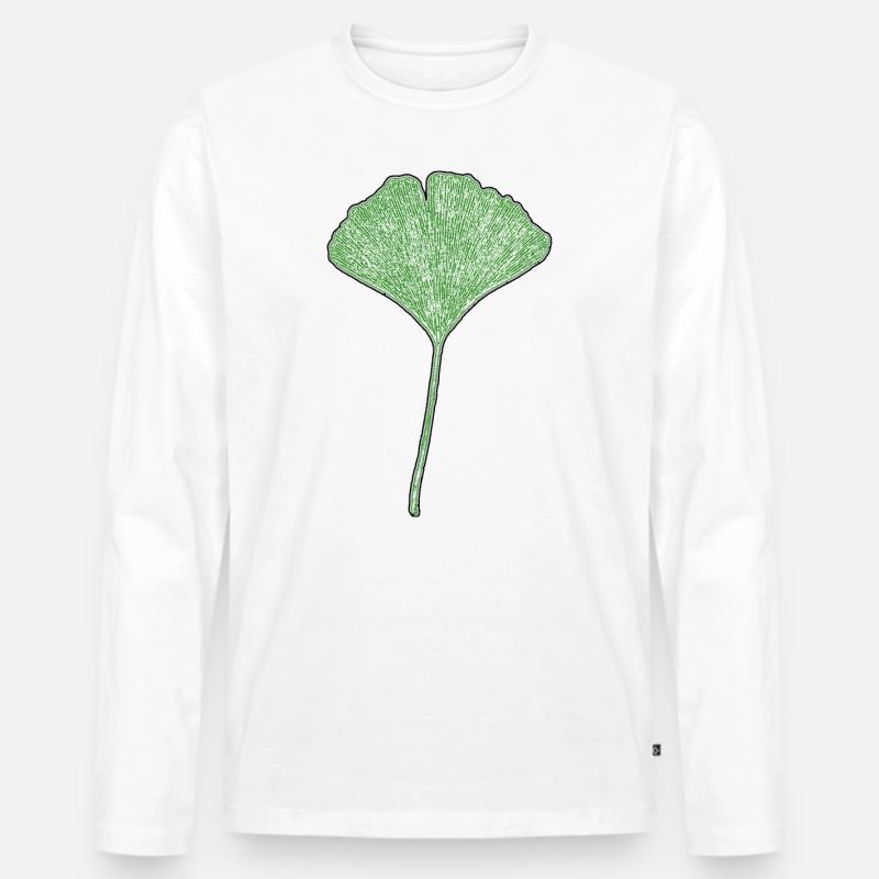 Gingkoblatt - Männer Premium Bio Langarmshirt - Weiß