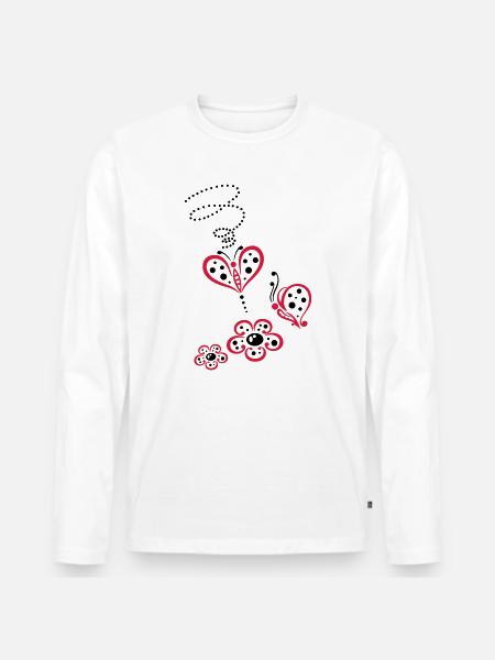 Bunte Schmetterlinge mit Blumen, Sommerwiese - Männer Premium Bio Langarmshirt - Weiß