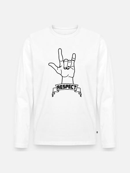 Hand gesture respect with text RESPECT - Men's Premium Organic Long Sleeve Shirt - white