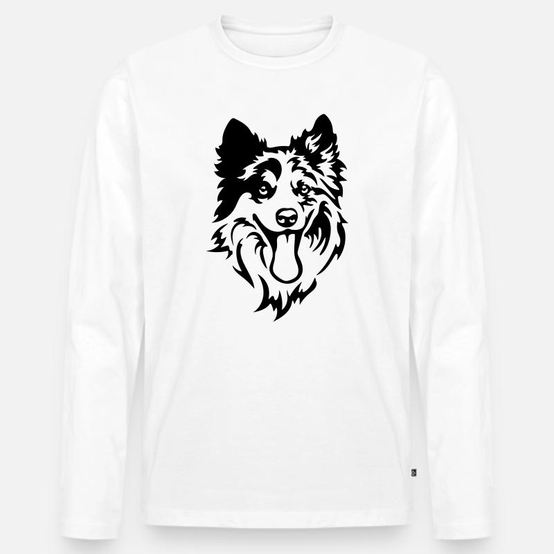 Border Collie Kopf - Männer Premium Bio Langarmshirt - Weiß