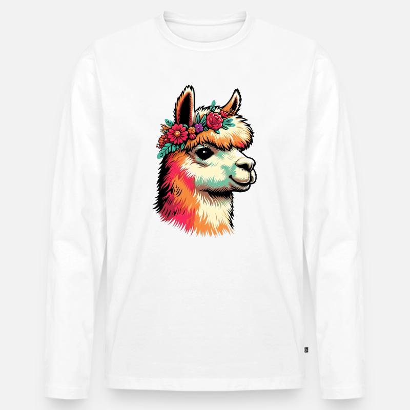 Alpaka - Männer Premium Bio Langarmshirt - Weiß