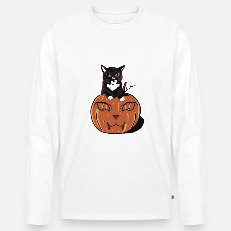 Halloween Schwarze Katze - Männer Premium Bio Langarmshirt - Weiß
