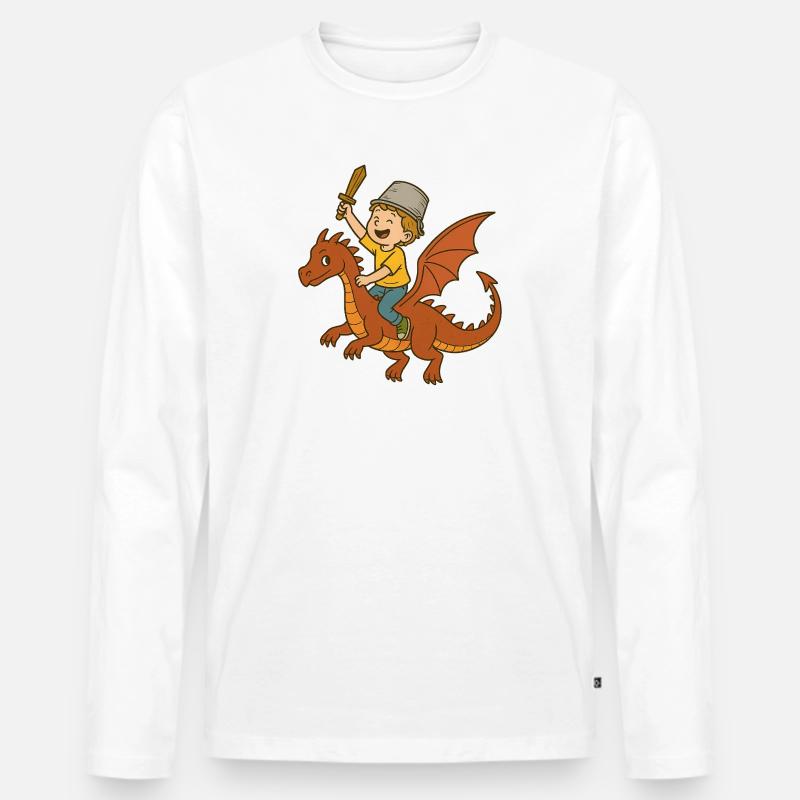 Junge Drachenritter mit Schwert - Männer Premium Bio Langarmshirt - Weiß
