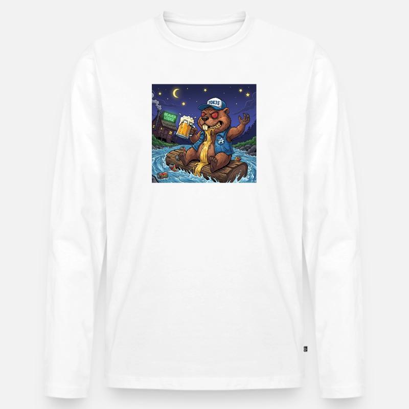 Biber Nachtbier Abenteuer - Männer Premium Bio Langarmshirt - Weiß