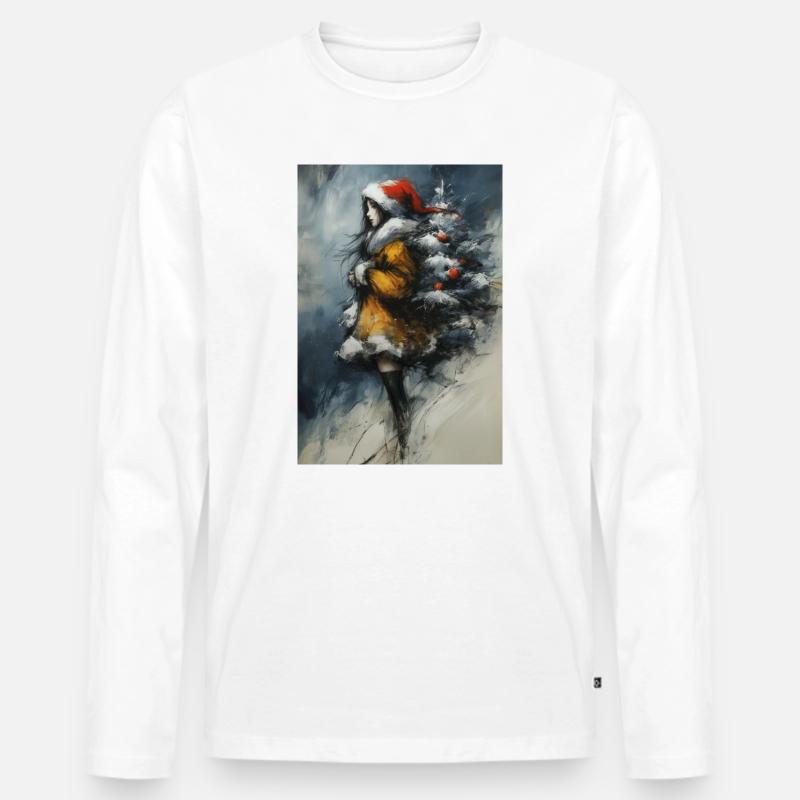 Märchenwinter: Mädchen und Baum - Männer Premium Bio Langarmshirt - Weiß