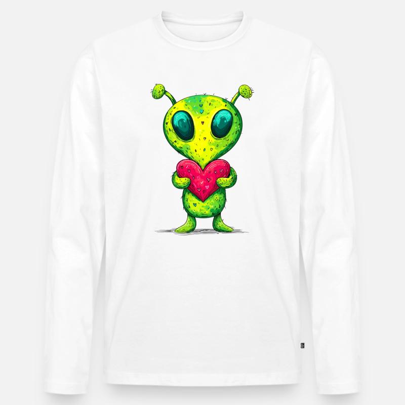 Alien mit Herz - Männer Premium Bio Langarmshirt - Weiß