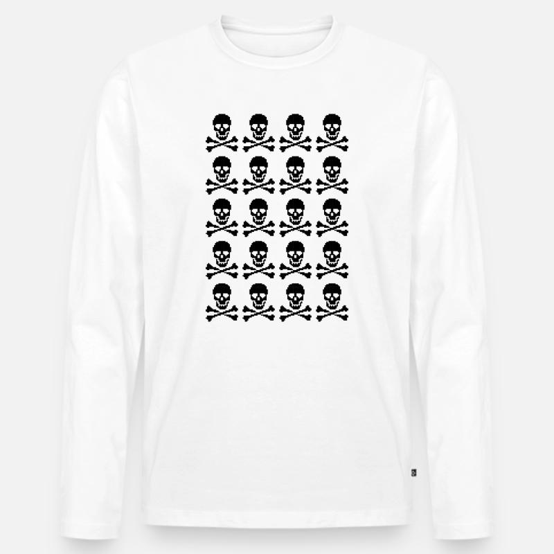 Pixeliertes Totenschädelmuster - Männer Premium Bio Langarmshirt - Weiß