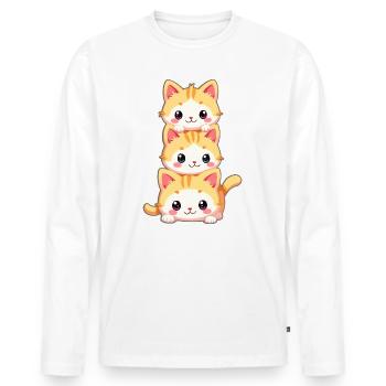 Stacked Kitten Trio - Men's Premium Organic Long Sleeve Shirt - white - Front - Nico (187cm)