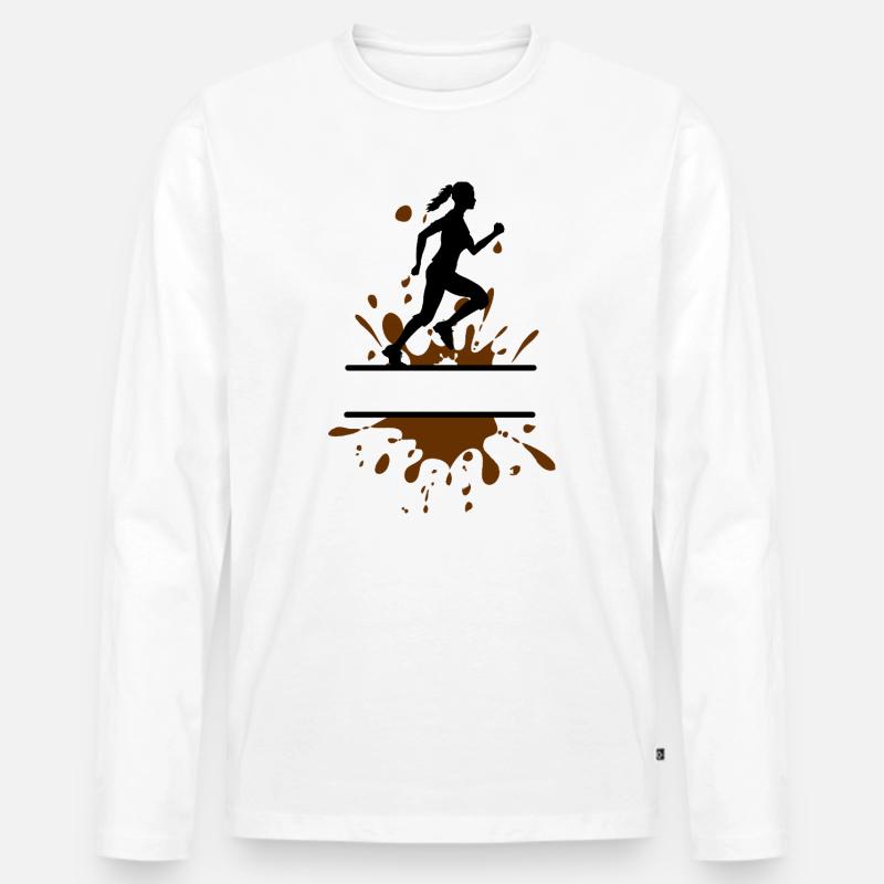 Mud Run Woman – Anpassbare Läuferin - Männer Premium Bio Langarmshirt - Weiß