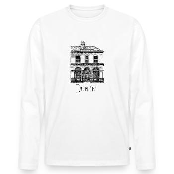 Dublin - Abbey Theatre - Männer Premium Bio Langarmshirt - Weiß - Vorne - Nico (187cm)