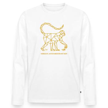 Bronko55 n°79 – « Attention, les singes jettent des excréments ! » - T-shirt manches longues Premium bio Homme - blanc - Devant - Nico (187cm)