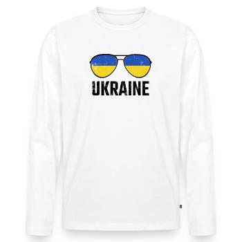 Ukraine Ukraina Slava Ukraine Sunglasses Flag - Men's Premium Organic Long Sleeve Shirt - white - Front - Nico (187cm)