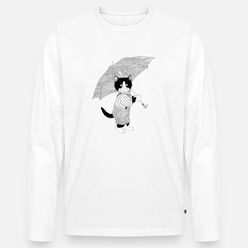 Katze Regenschirm blackwhitecontest - Männer Premium Bio Langarmshirt - Weiß