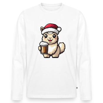 Alpaca Llama Christmas Beer Funny - Men's Premium Organic Long Sleeve Shirt - white - Front - Nico (187cm)