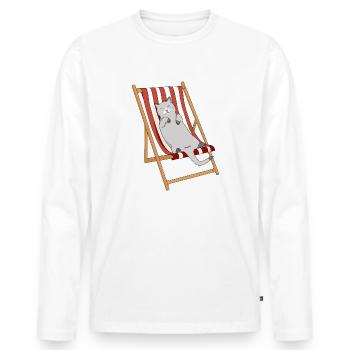 Chat paresseux en transat - T-shirt manches longues Premium bio Homme - blanc - Devant - Nico (187cm)