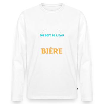 Humour bière vélo 2 - T-shirt manches longues Premium bio Homme - blanc - Devant - Nico (187cm)