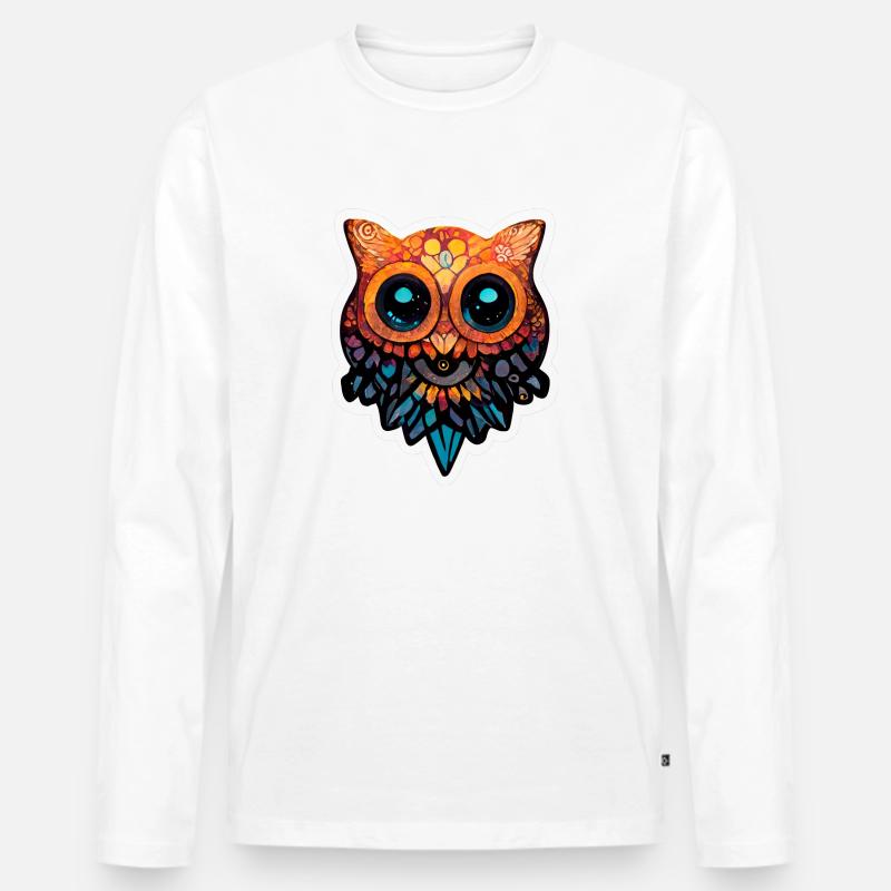 Eule - Männer Premium Bio Langarmshirt - Weiß