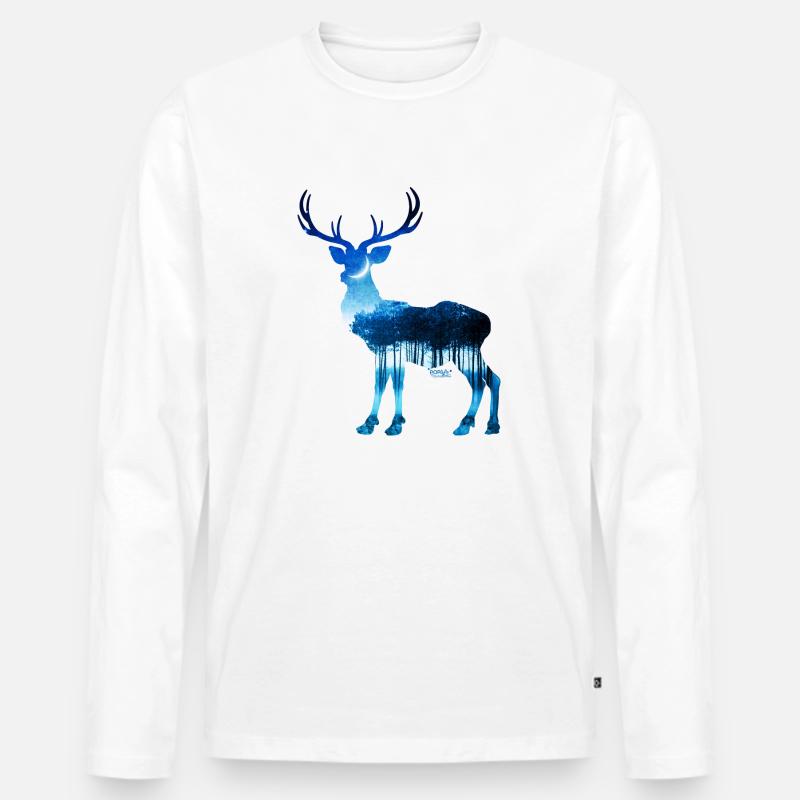 Hirsch - Männer Premium Bio Langarmshirt - Weiß