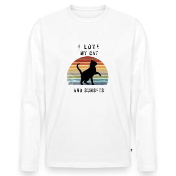 J’adore mon chat et mes couchers de soleil - T-shirt manches longues Premium bio Homme - blanc - Devant - Nico (187cm)