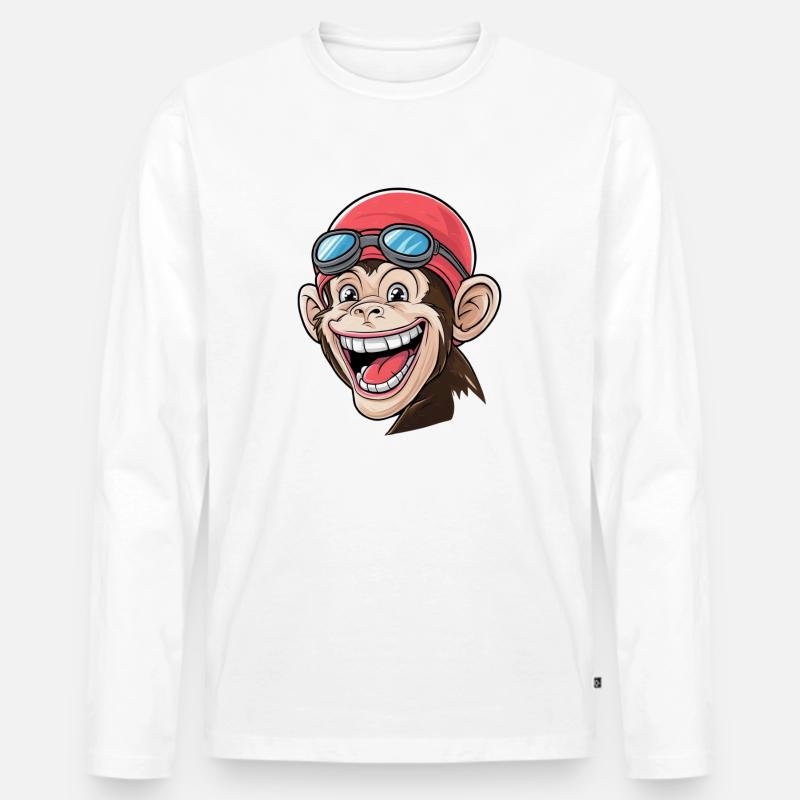 Mad Monkey schwimmt gerne - Männer Premium Bio Langarmshirt - Weiß